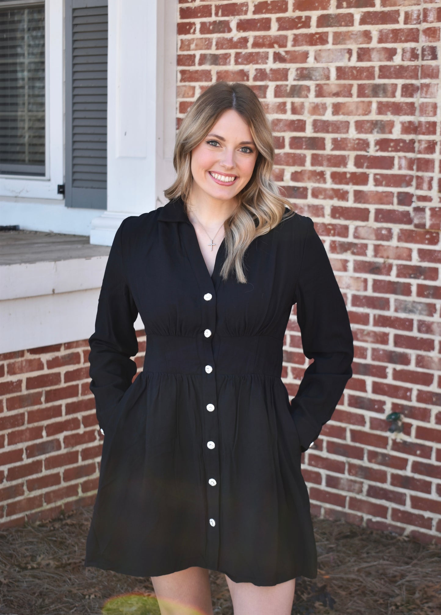 Black Dress with Crystal Buttons